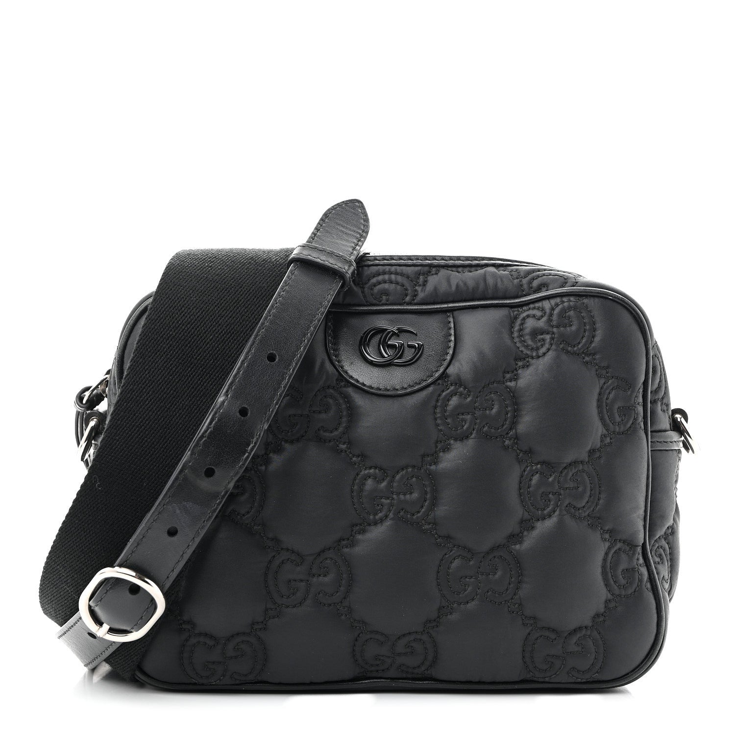Gucci Nylon Calfskin Enamel GG Matelasse Shoulder Bag Black 1 of 13