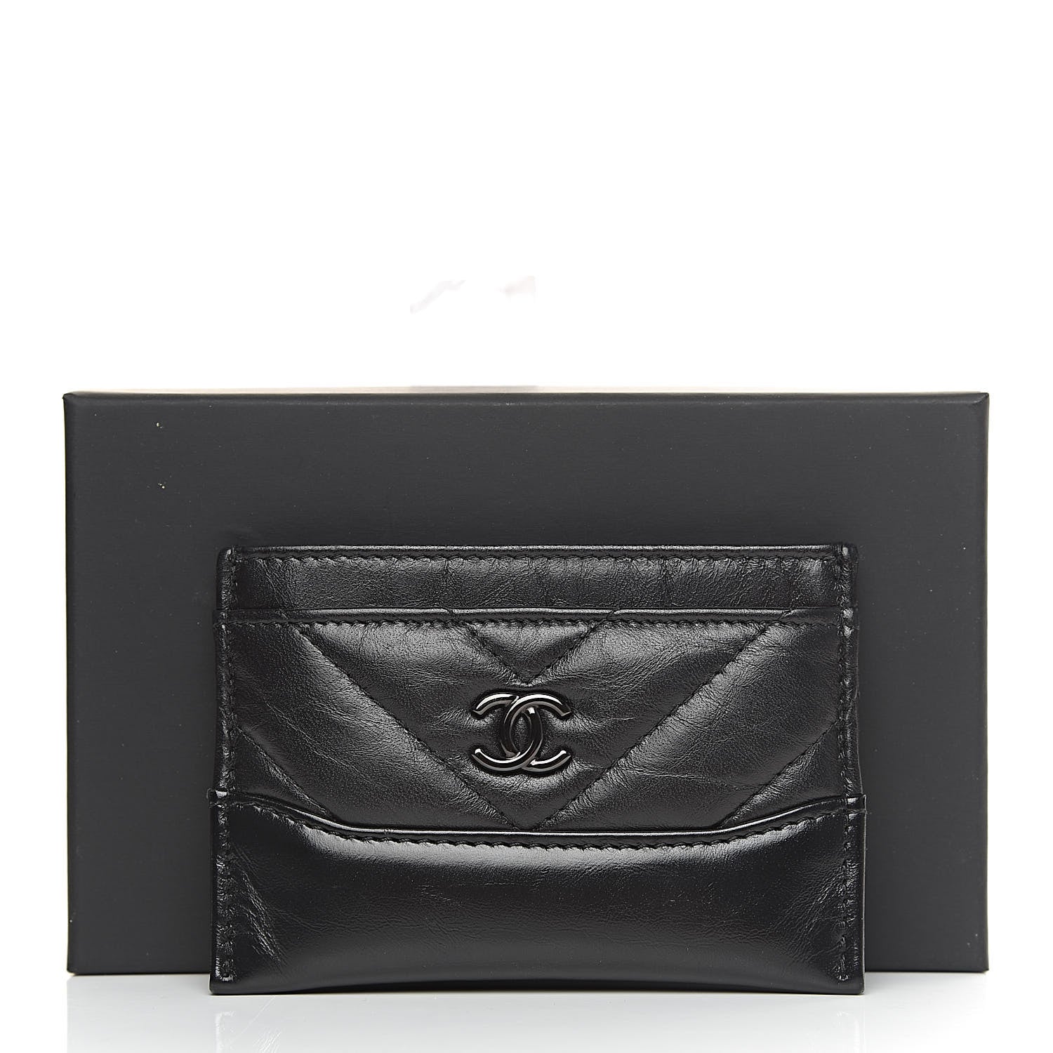 Chanel Aged Calfskin Chevron Quilted Gabrielle Card Holder Black 9 of 9