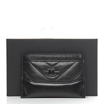 Chanel Aged Calfskin Chevron Quilted Gabrielle Card Holder Black 9 of 9