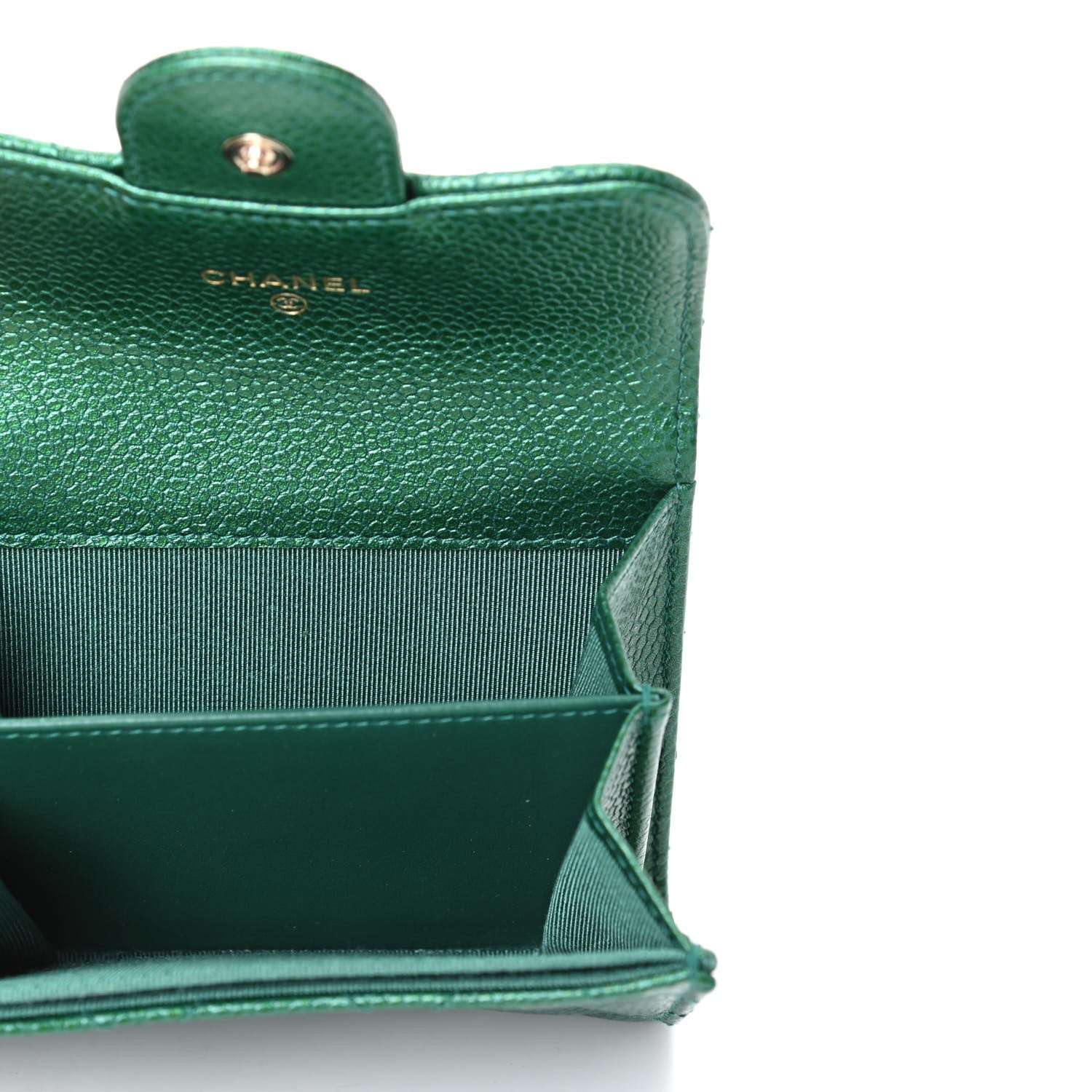 Chanel Metallic Caviar Quilted Card Holder Wallet Green 5 of 8
