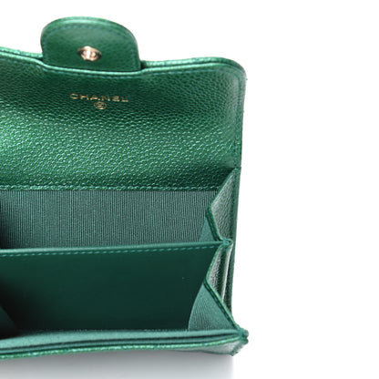 Chanel Metallic Caviar Quilted Card Holder Wallet Green 5 of 8