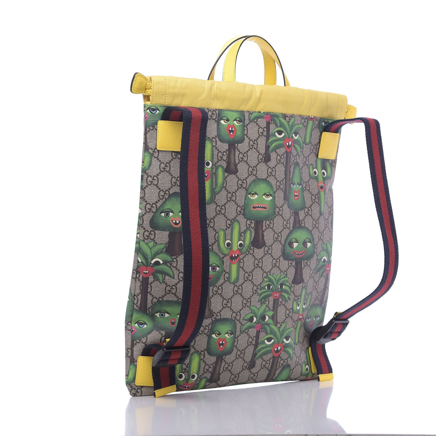 Gucci Soft GG Supreme Monogram Smiling Plants Childrens Drawstring Backpack Beige Ebony Multicolor Crop 2 of 9