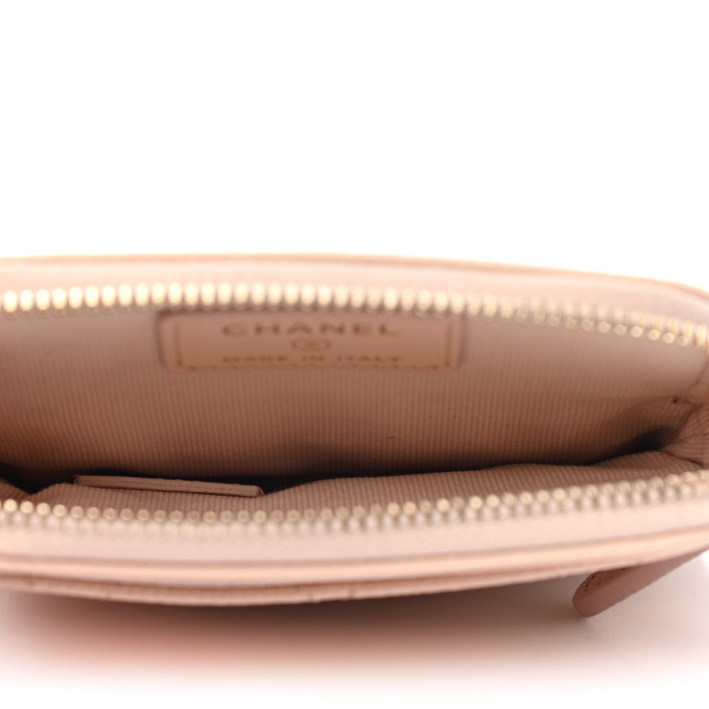 Caviar Quilted Zip Card Holder Wallet Light Beige