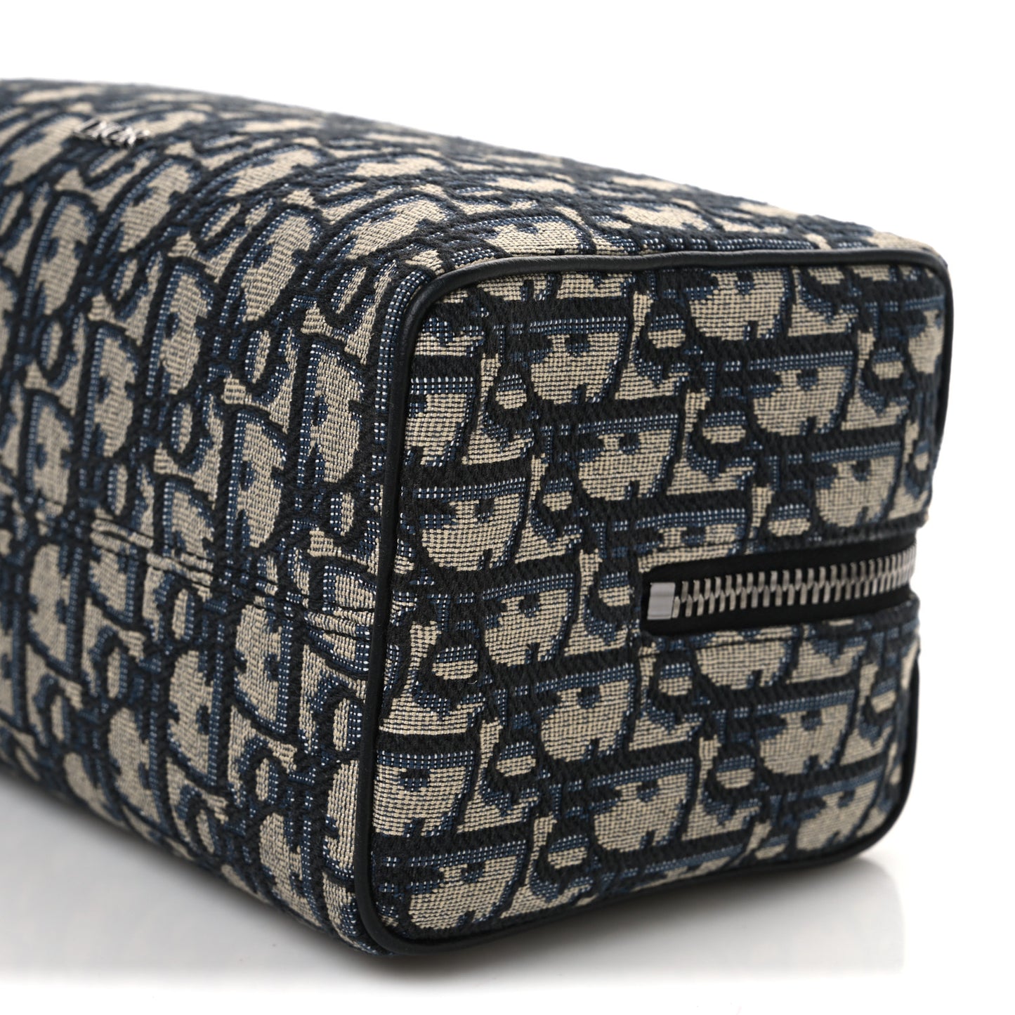 Oblique Jacquard Grained Calfskin Lingot Toiletry Case Blue Black