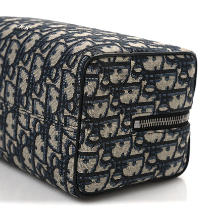 Christian Dior Oblique Jacquard Grained Calfskin Lingot Toiletry Case Blue Black 10 of 10