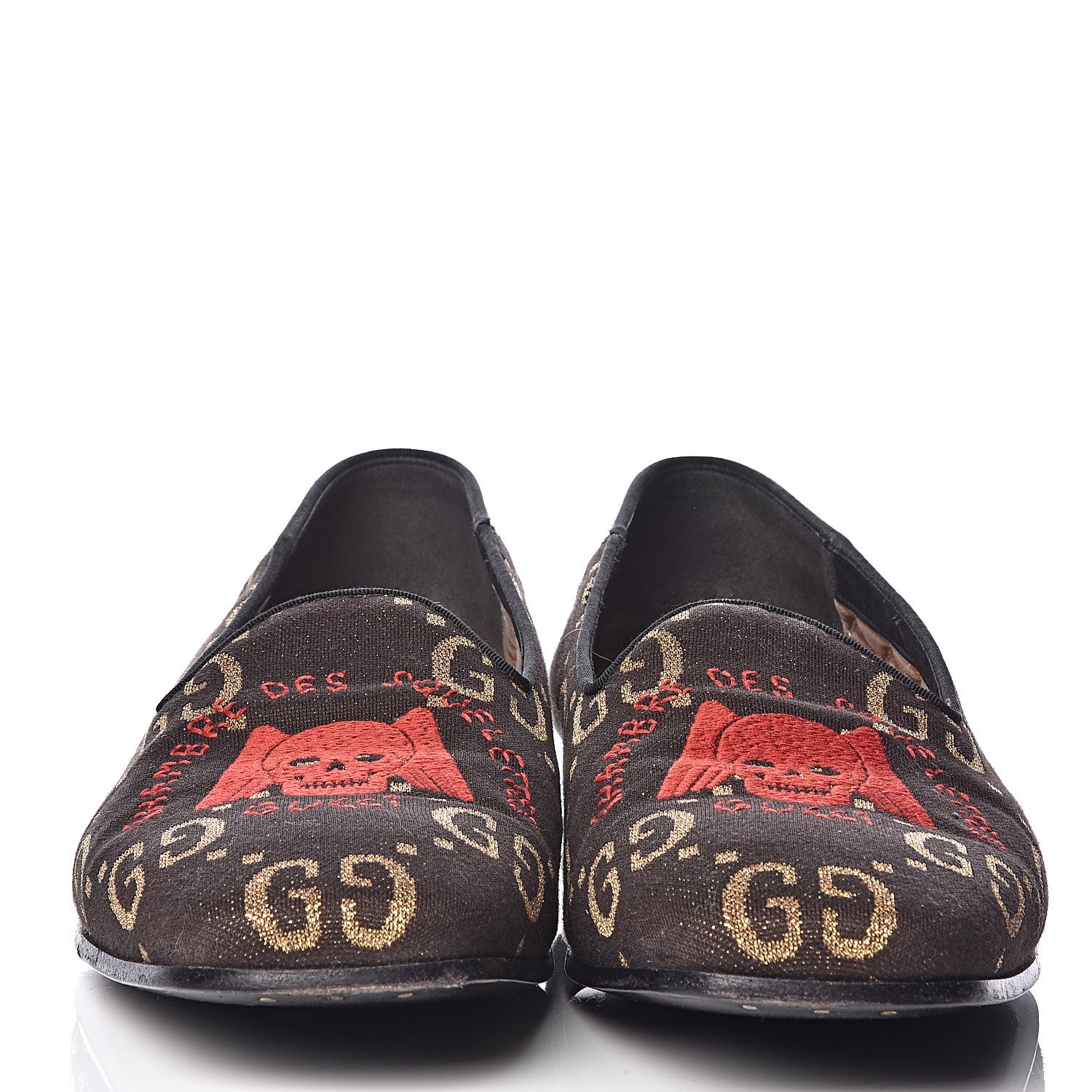 Gucci Calfskin Canvas Mens Chambre des Squelettes Loafers 8 Brown Black 2 of 15