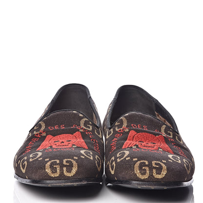 Gucci Calfskin Canvas Mens Chambre des Squelettes Loafers 8 Brown Black 2 of 15