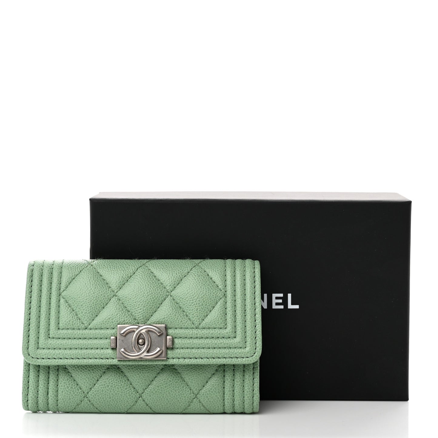 Caviar Quilted Boy Flap Card Holder Light Green