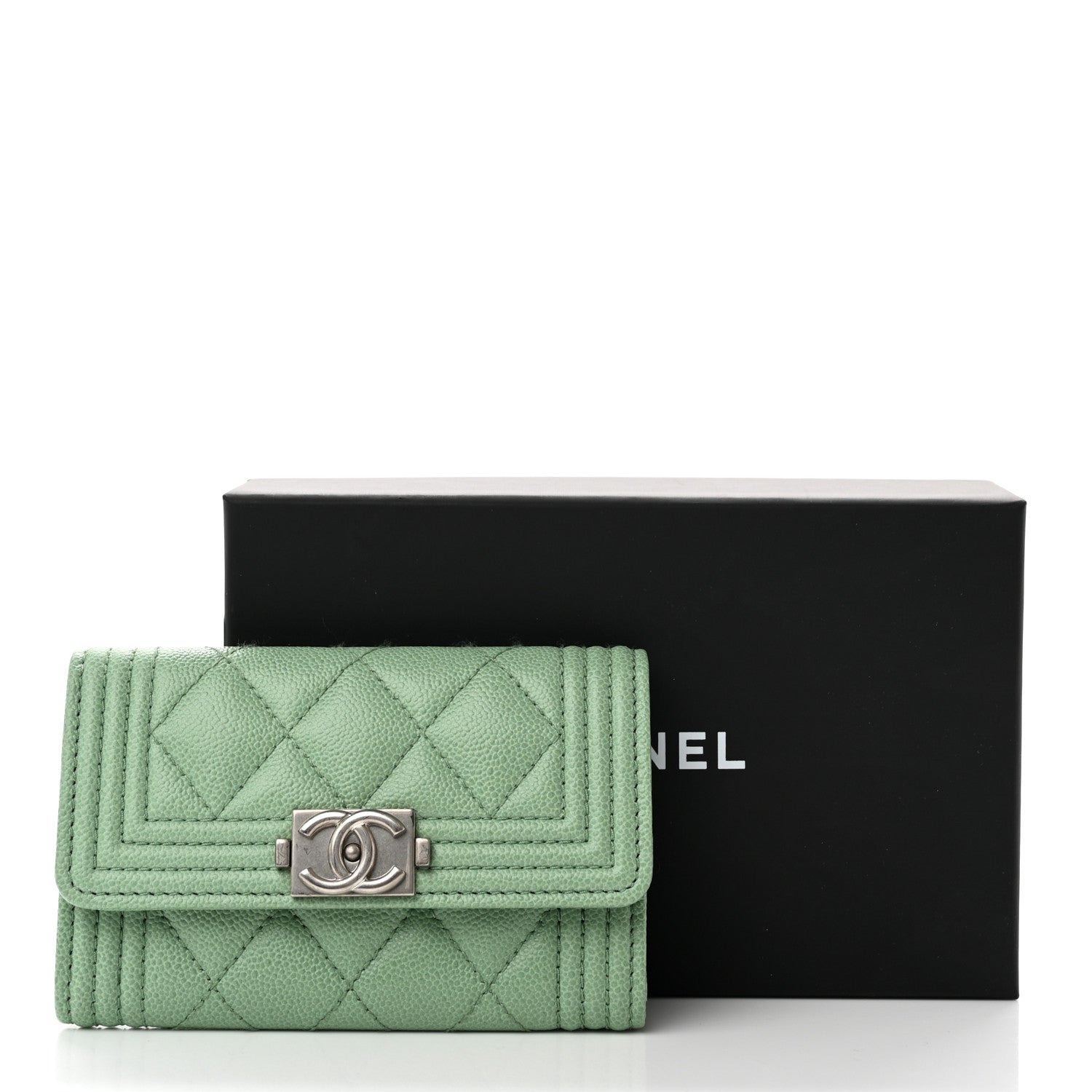 Chanel Caviar Quilted Boy Flap Card Holder Light Green 9 of 9