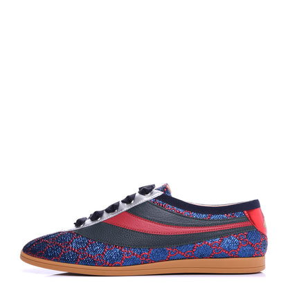 Gucci Lurex Calfskin Web GG Monogram Mens Falacer Sneakers 8.5 Iridescent Blue Iridescent Red Silver 1 of 9
