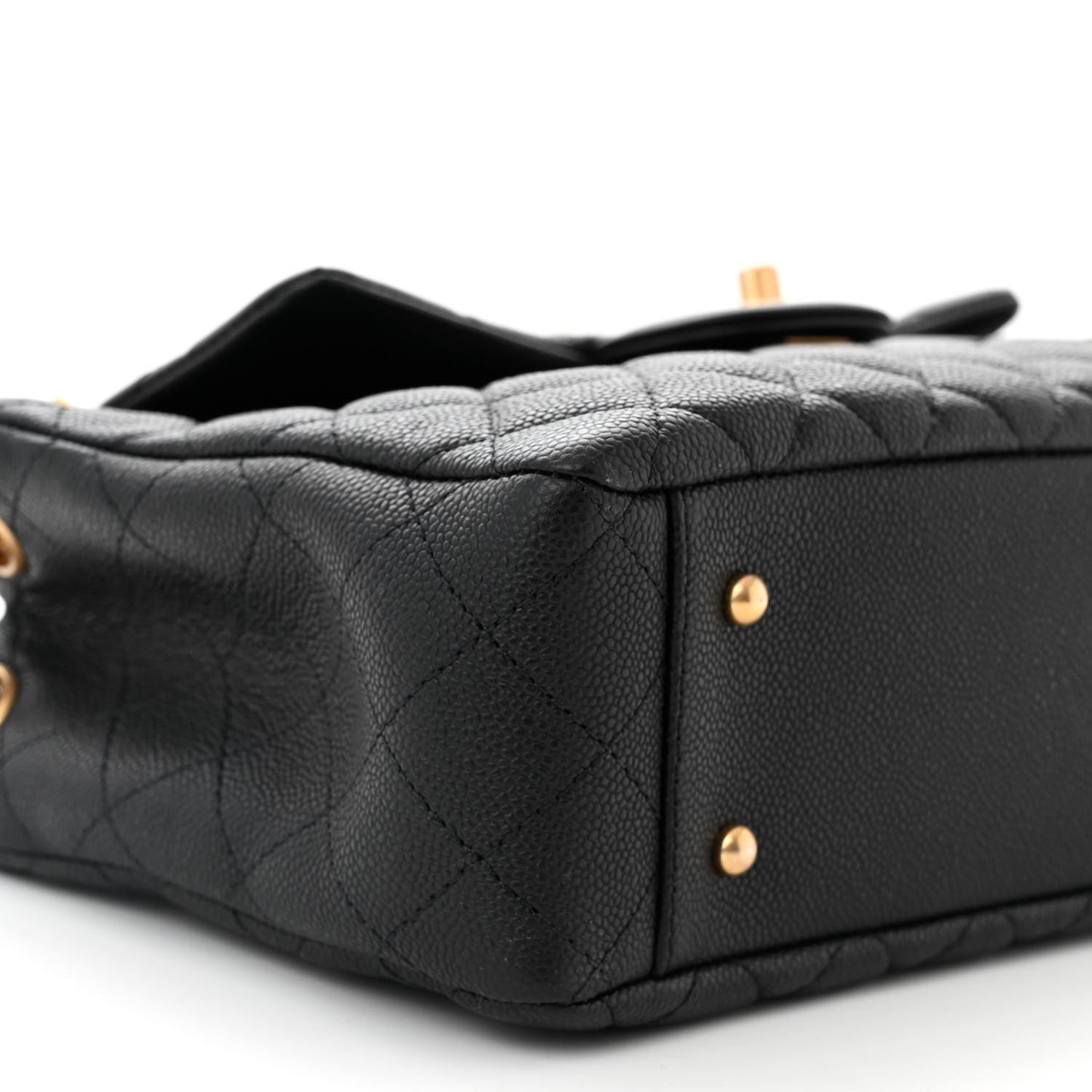 Caviar Calfskin Quilted Top Handle Flap Black