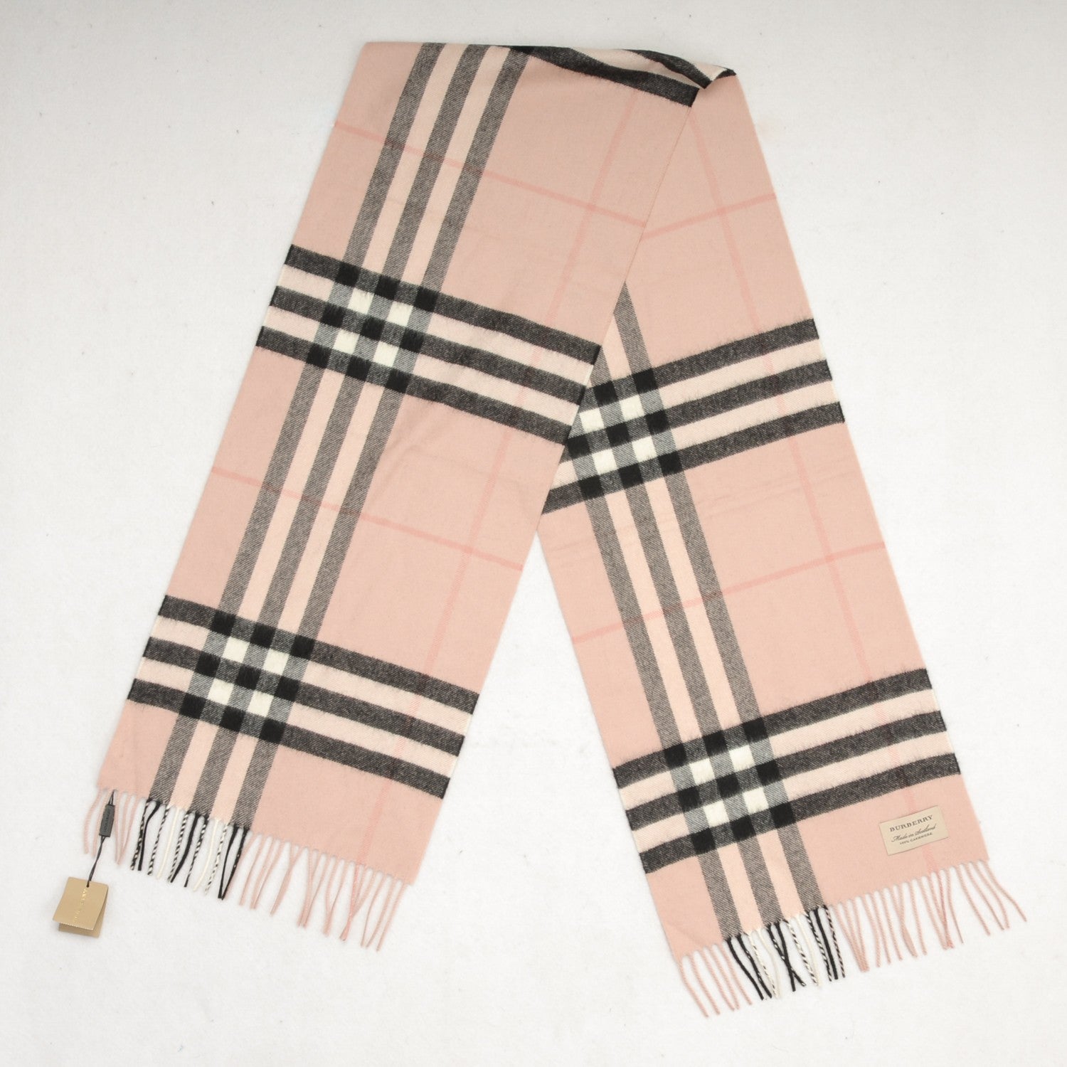 Burberry Cashmere Giant Heritage Check Fringe Scarf Ash Rose 5 of 5