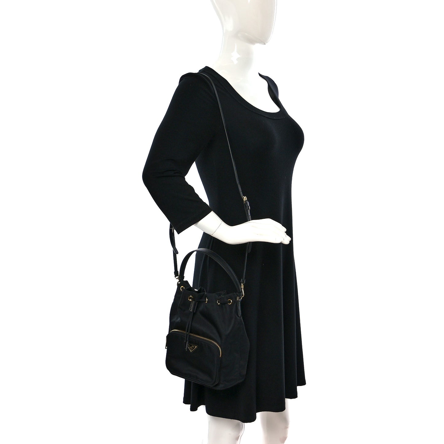 Saffiano Tessuto Nylon Mini Bucket Crossbody Bag Black
