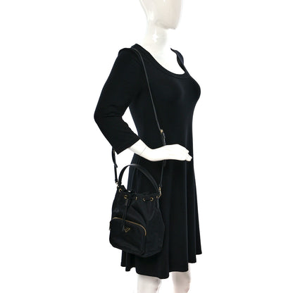 Prada Saffiano Tessuto Nylon Mini Bucket Crossbody Bag Black 2 of 8