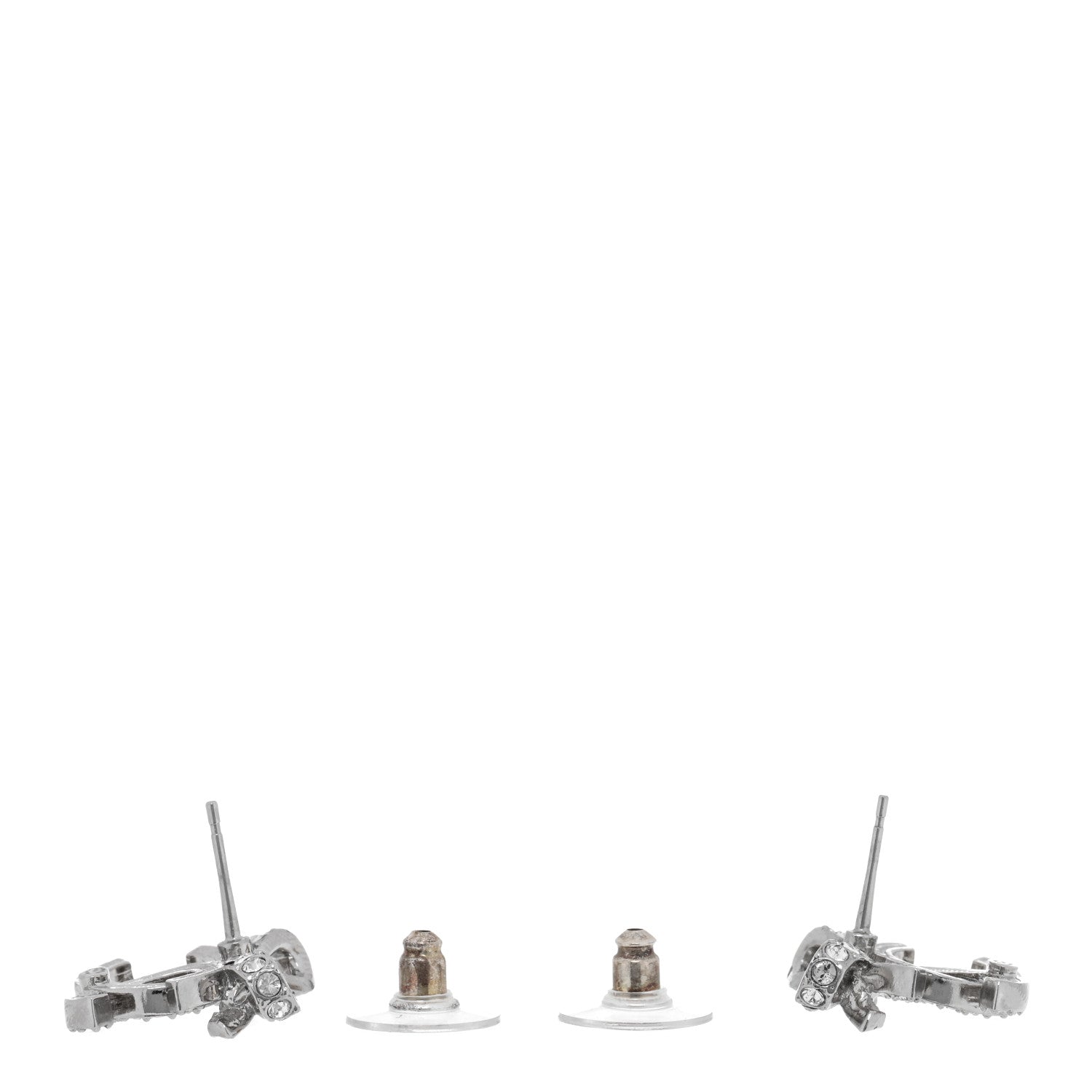 Chanel Crystal CC Bow Dangle Earrings Silver 3 of 4