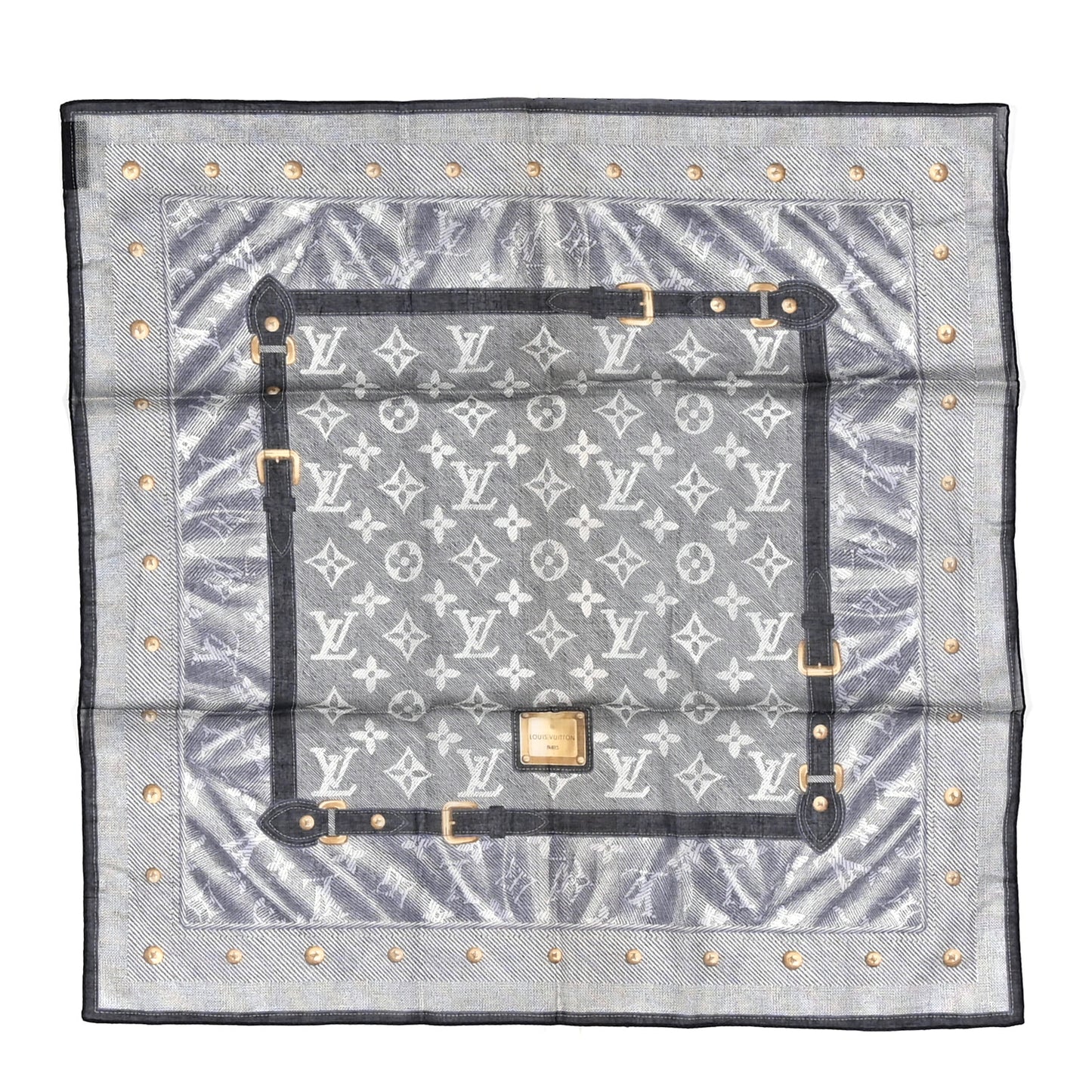 Cotton Monogram New Denim Square Scarf 55 Blue
