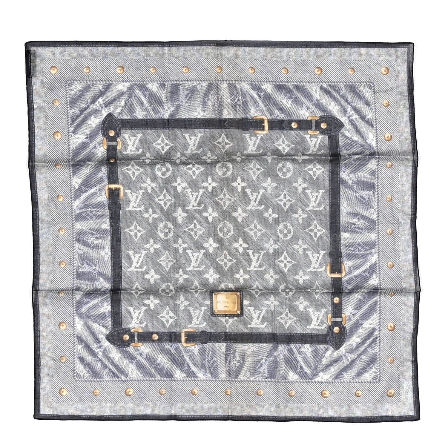 Louis Vuitton Cotton Monogram New Denim Square Scarf 55 Blue 1 of 3