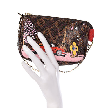 Louis Vuitton Damier Ebene 2019 Christmas Animation Mini Pochette Accessories Red 2 of 8