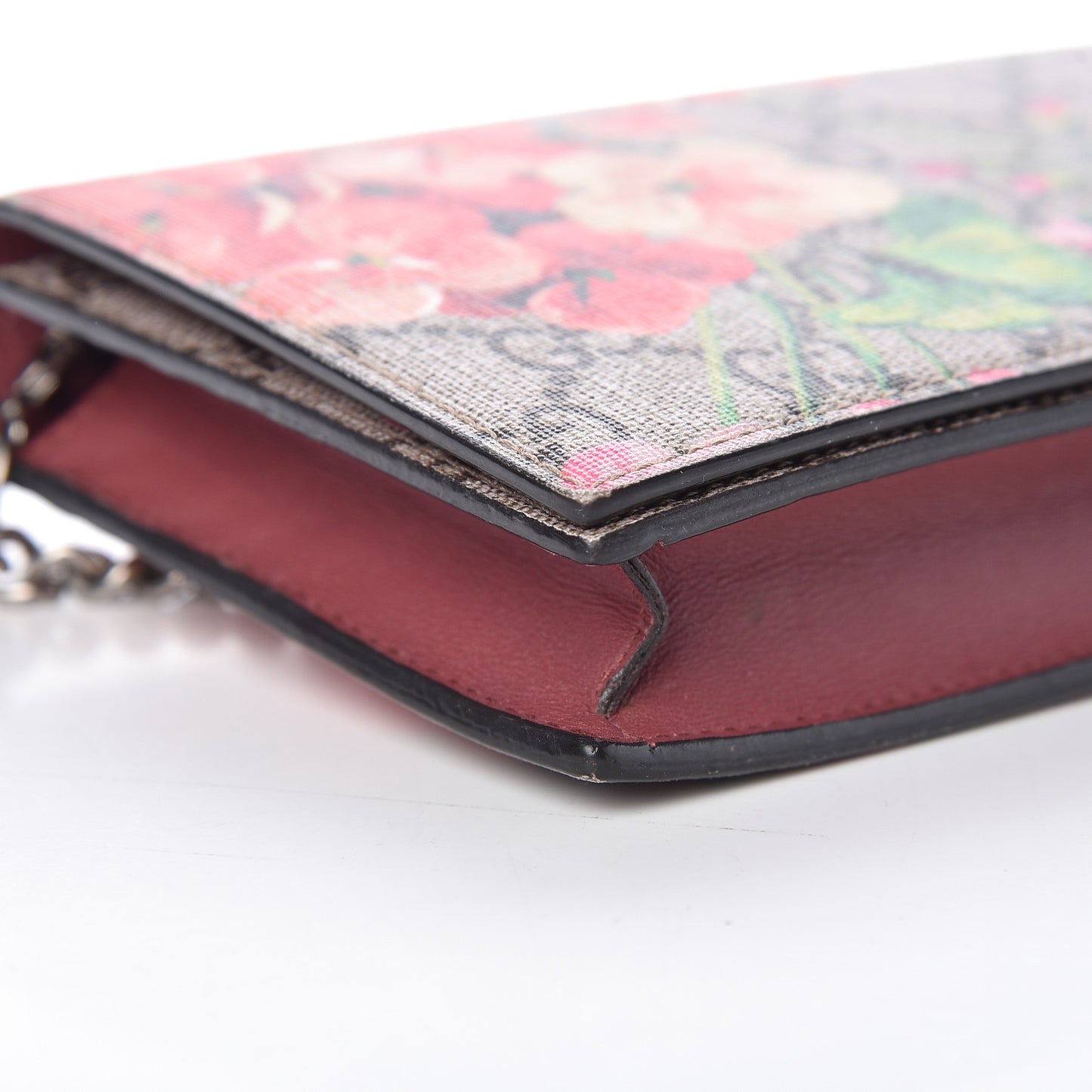 GG Supreme Monogram Blooms Chain Wallet Beige Multicolor Dry Rose