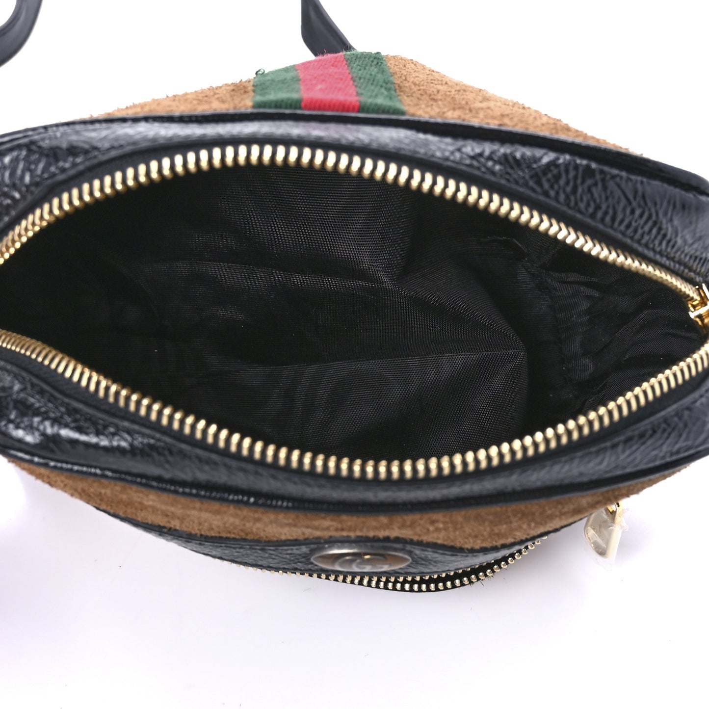 Suede Patent Web Mini Ophidia Shoulder Bag Nocciola Black