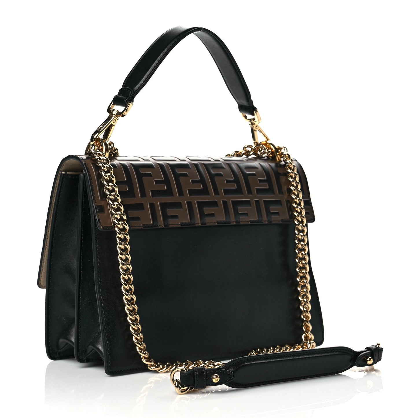 Vitello Liberty Bi-Color FF 1974 Embossed Chain Strap Kan U Shoulder Bag Black Maya