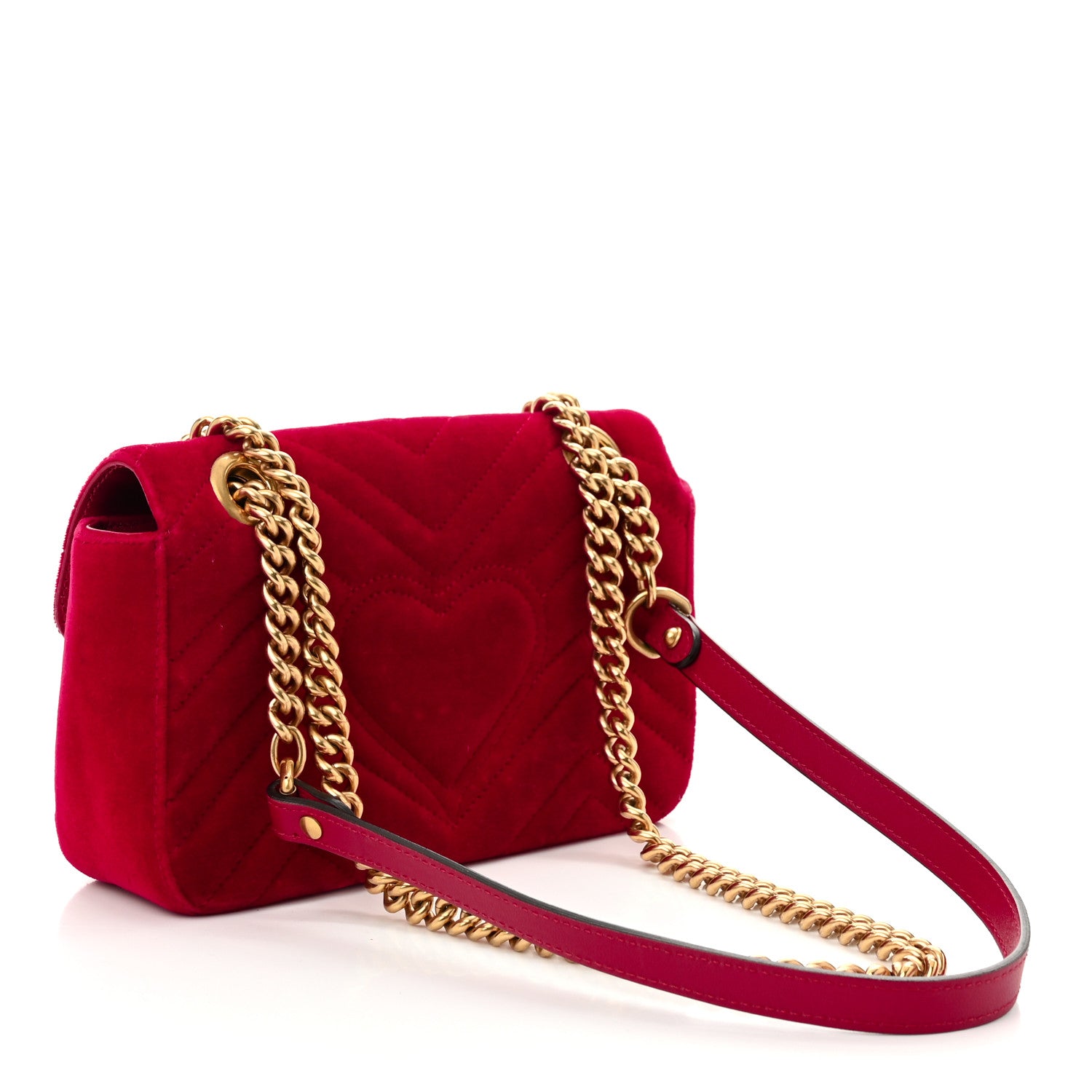 Gucci Velvet Matelasse Mini GG Marmont Shoulder Bag Hibiscus Red 3 of 9