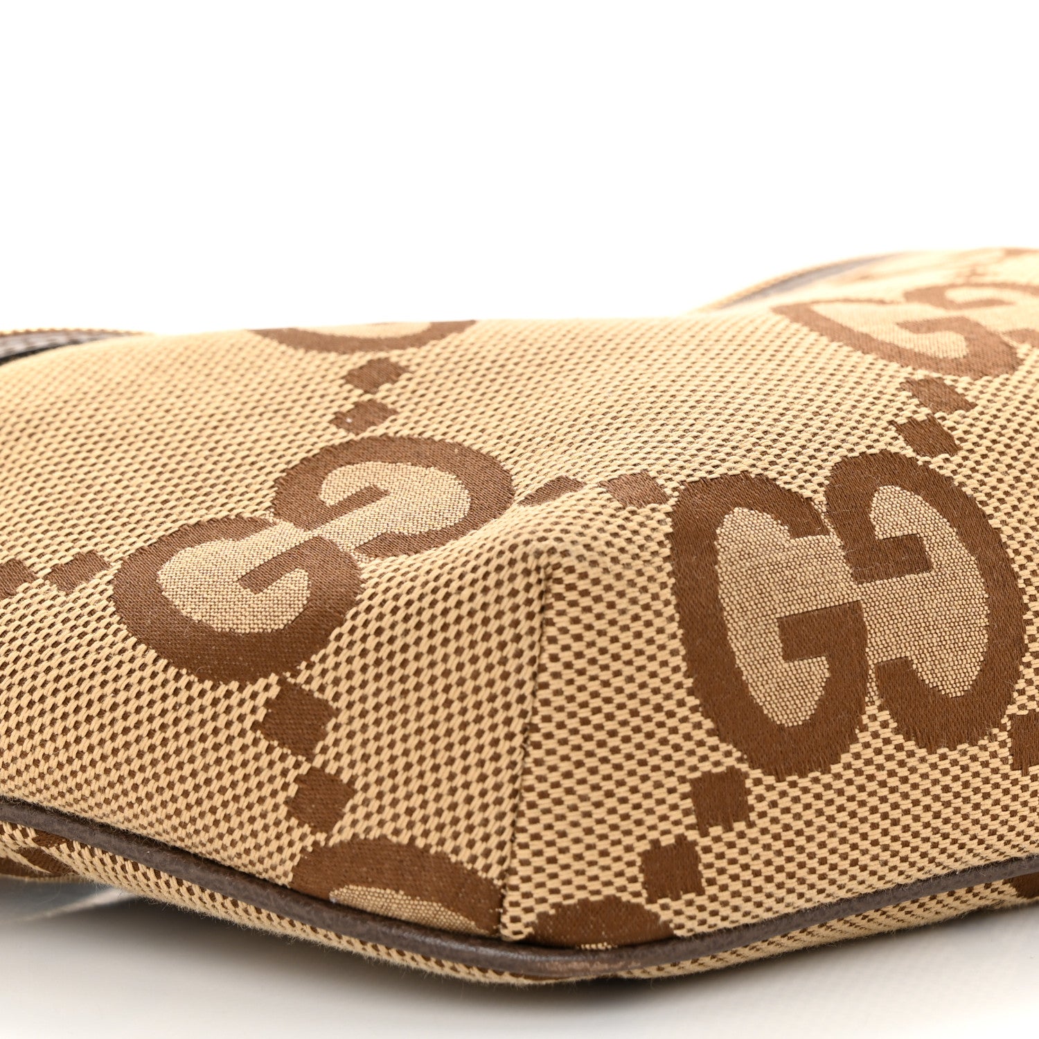 Gucci Monogram Jumbo GG Textured Dollar Calfskin Web Belt Bag Camel Ebony New Acero 9 of 10