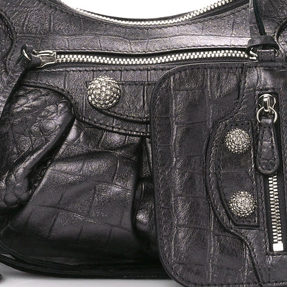 Balenciaga Metallic Calfskin Crocodile Embossed Crystal Small Le Cagole Shoulder Bag Gunmetal 12 of 14
