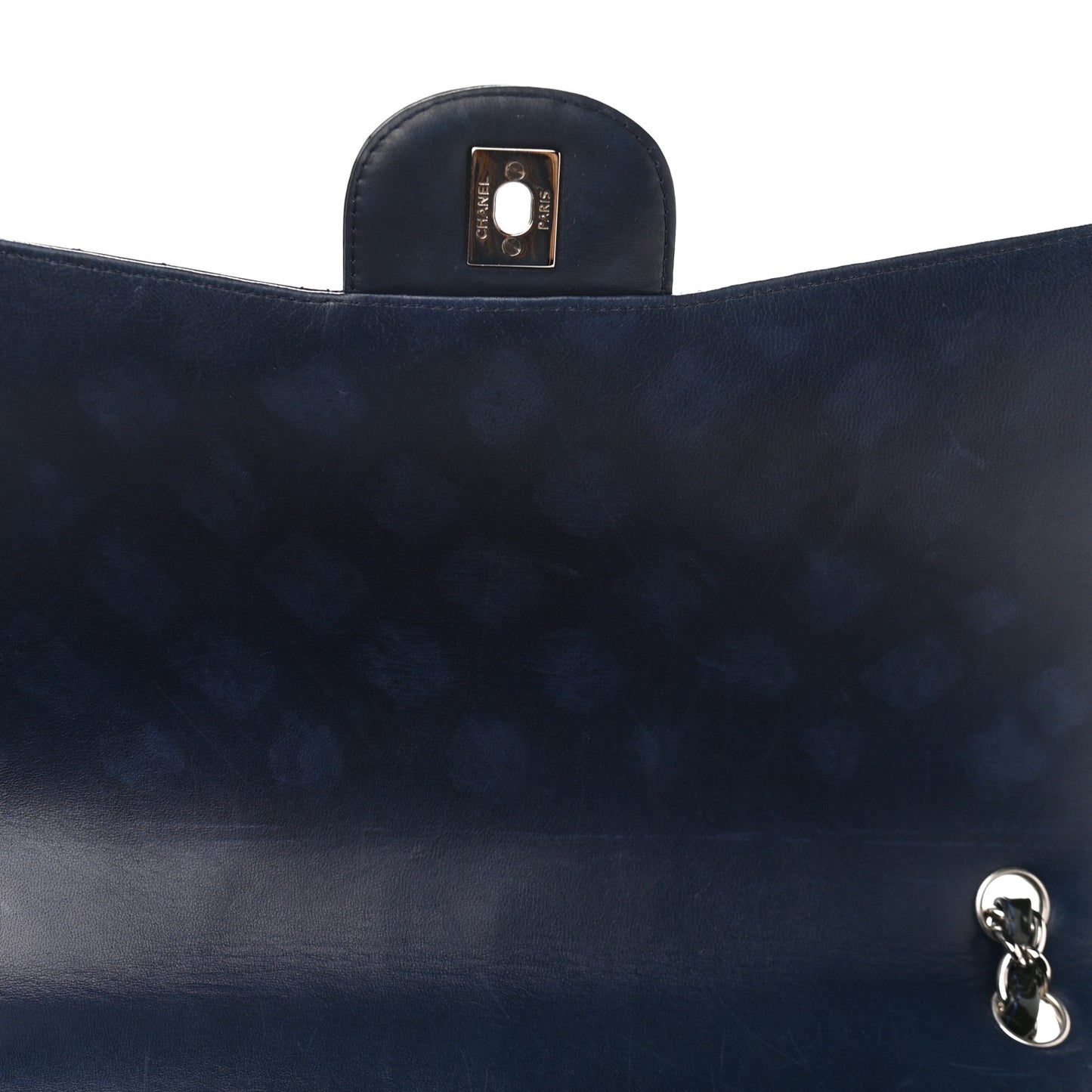 Patent Quilted Maxi Single Flap Navy Blue