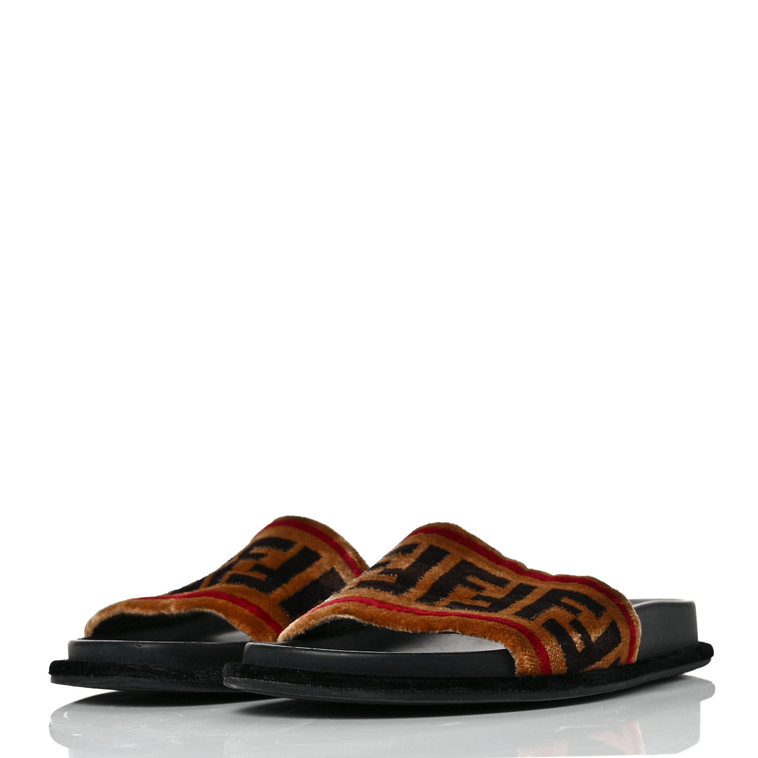 Fendi Velvet FF Slide Sandals 37 Testa di Moro Tobacco Fragola 2 of 8