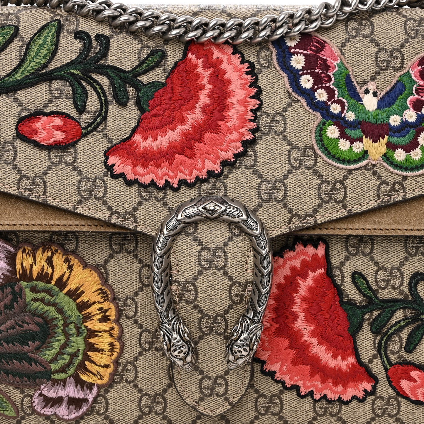 GG Supreme Monogram Embroidered Carnation Medium Dionysus Shoulder Bag Beige