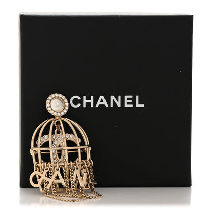 Chanel Pearl Crystal Birdcage Pin Brooch Light Gold 4 of 4