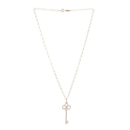 Tiffany 18K Yellow Gold Diamond Crown Key Pendant Link Chain Necklace 3 of 6