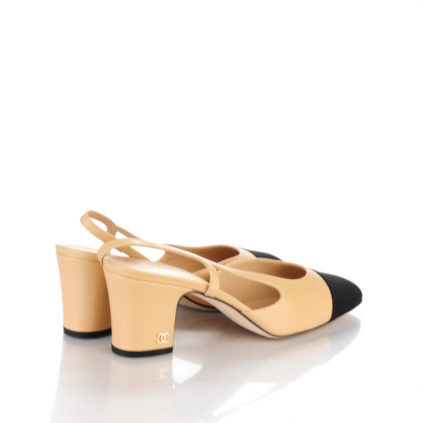 Goatskin Grosgrain Cap Toe CC Slingback Sandals 38 Beige Black