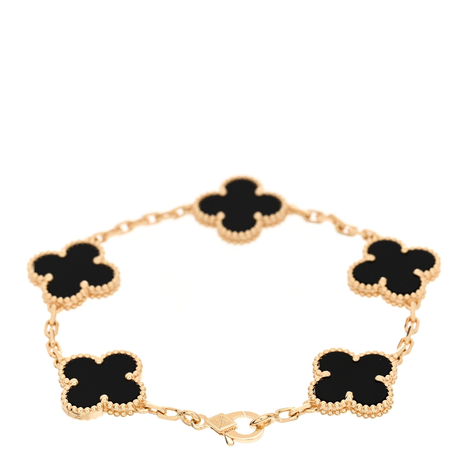Van Cleef & Arpels 18K Yellow Gold Black Onyx 5 Motifs Vintage Alhambra Bracelet 2 of 5