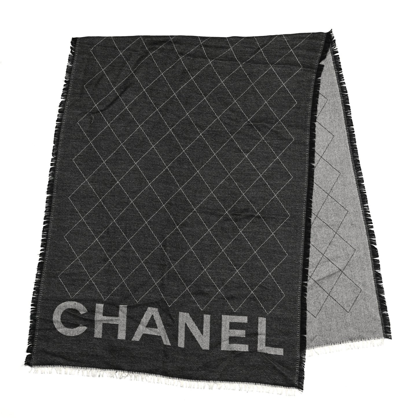 Cashmere Silk Quilted CC Logo Stole Black