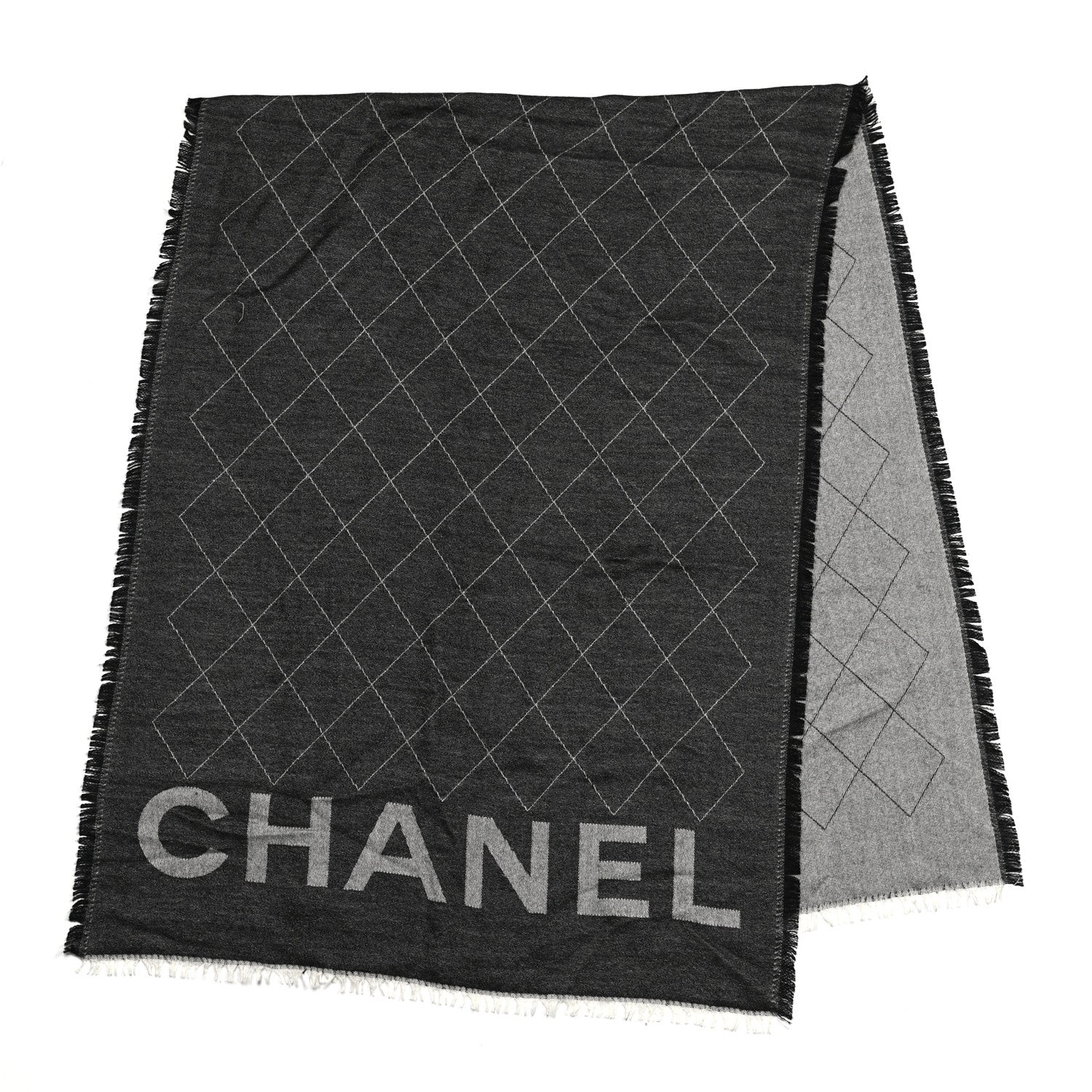 Chanel Cashmere Silk Quilted CC Logo Stole Black 3 of 5