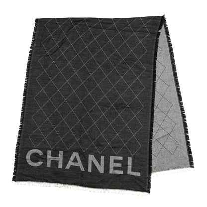 Chanel Cashmere Silk Quilted CC Logo Stole Black 3 of 5