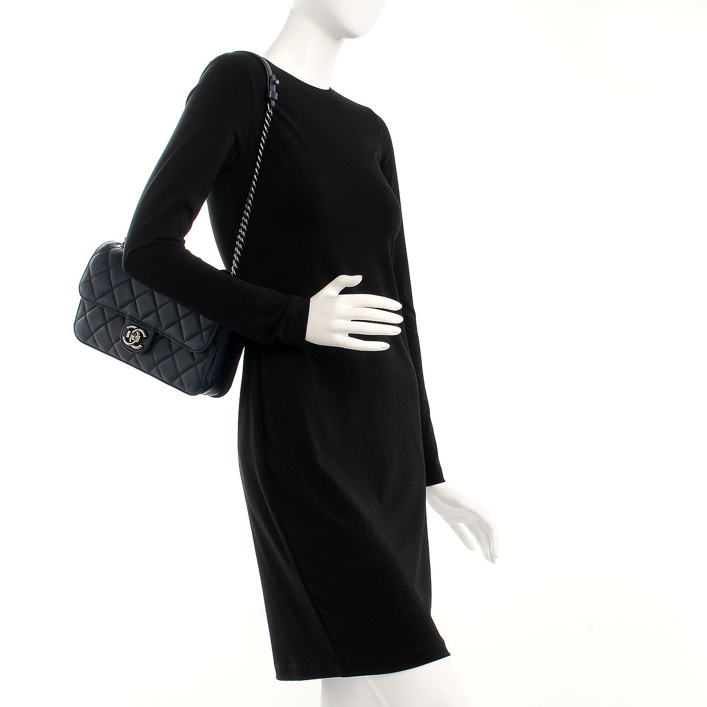 Goatskin Quilted Medium Perfect Edge Flap Navy Blue
