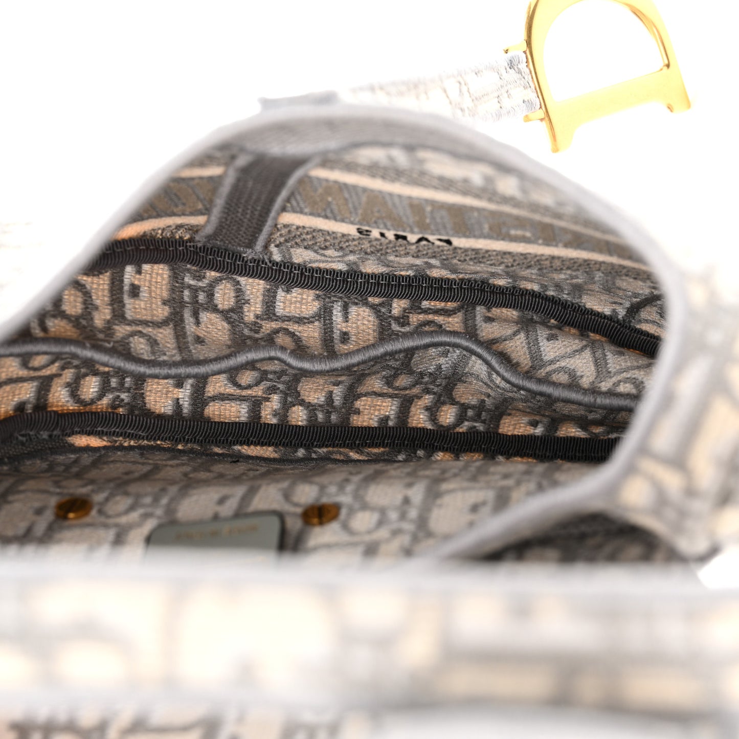 Oblique Embroidered Saddle Bag Gray