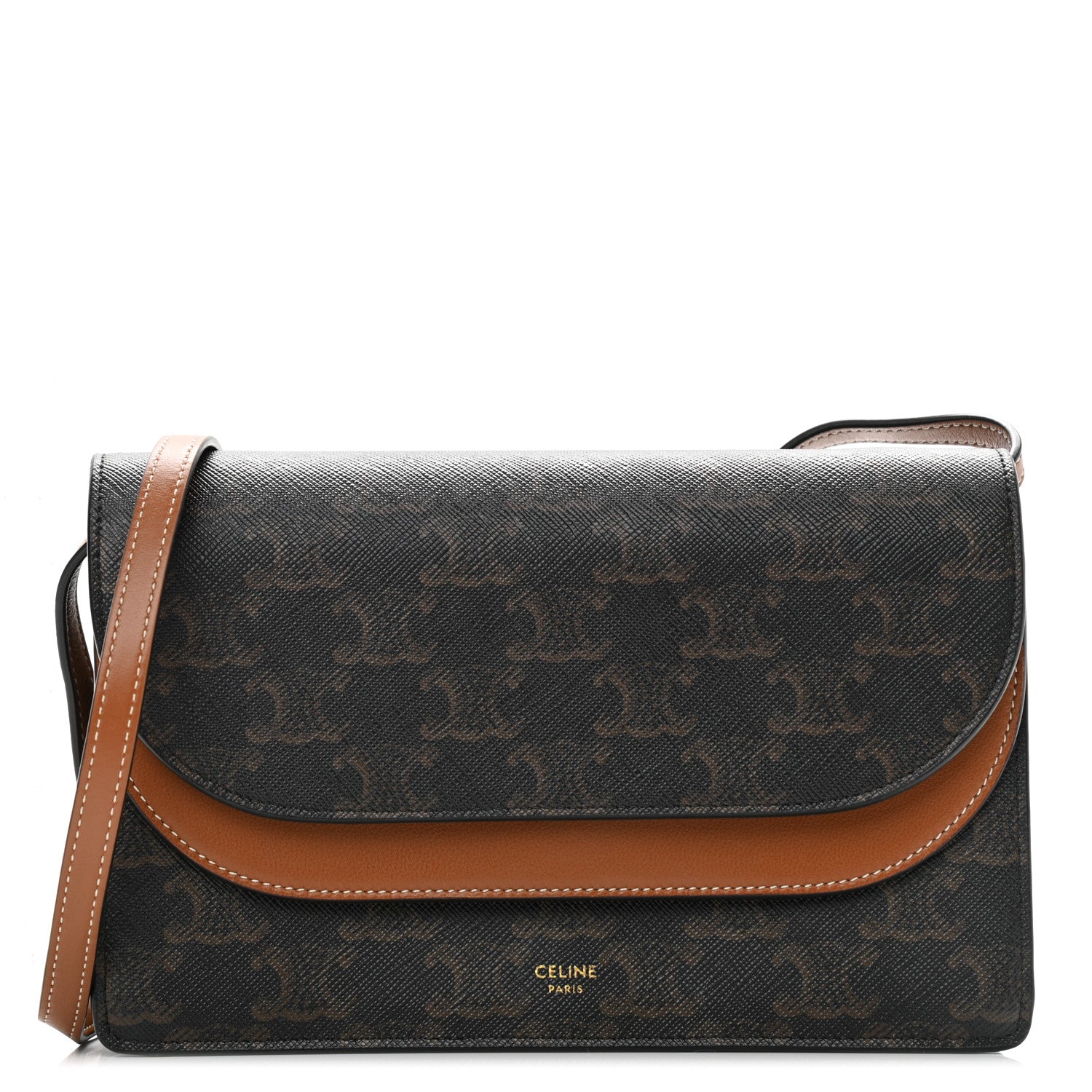 Celine Triomphe Canvas Lambskin Wallet On Strap Tan 1 of 12