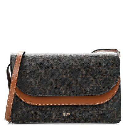 Celine Triomphe Canvas Lambskin Wallet On Strap Tan 1 of 12
