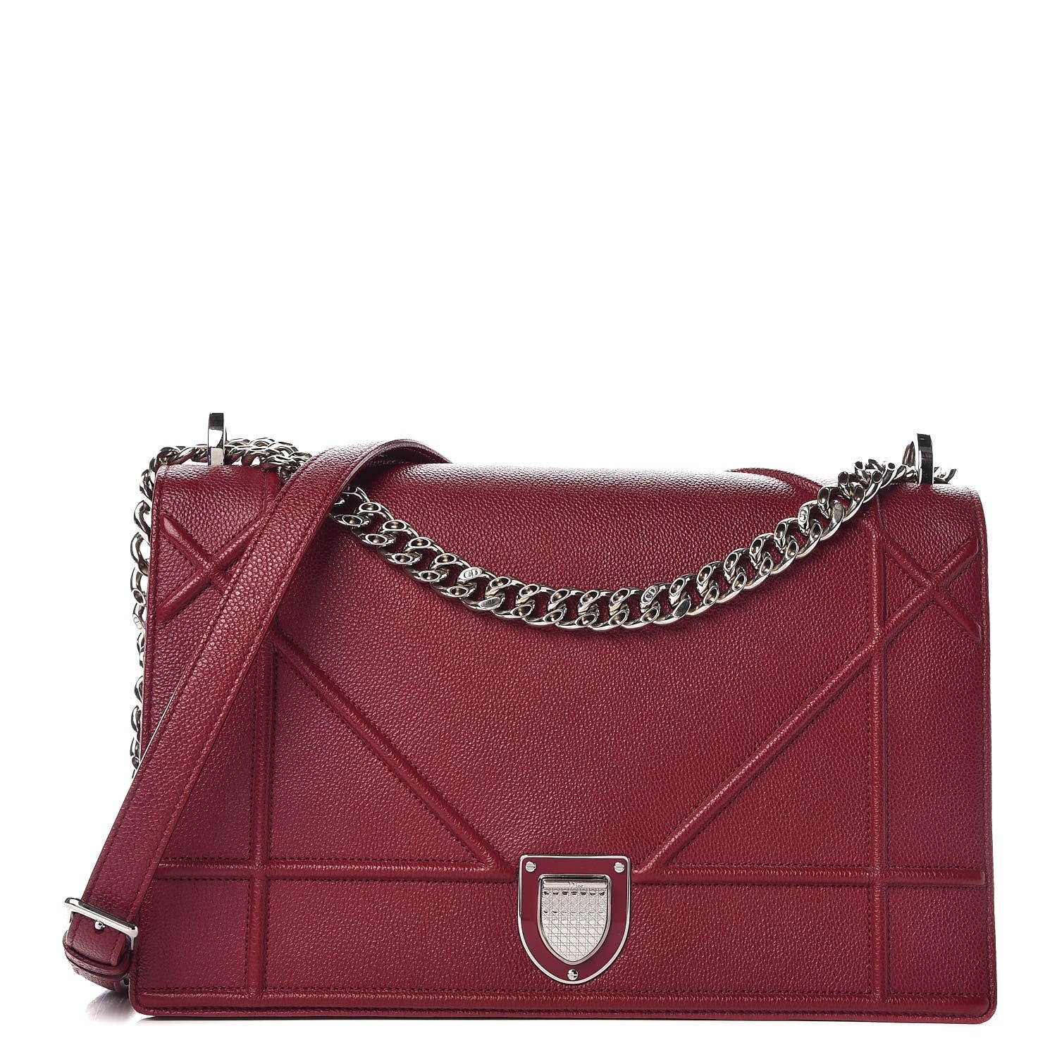 Christian Dior Grained Calfskin Large Diorama Flap Bag Burgundy 1 of 13