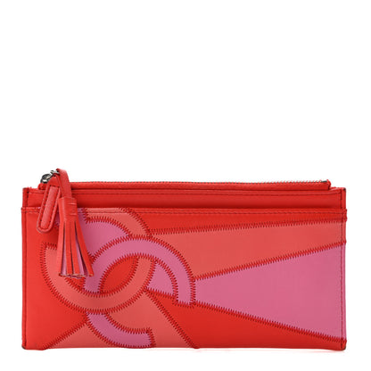 Chanel Lambskin Patchwork CC Tassel Zip Pouch Red Pink 1 of 12
