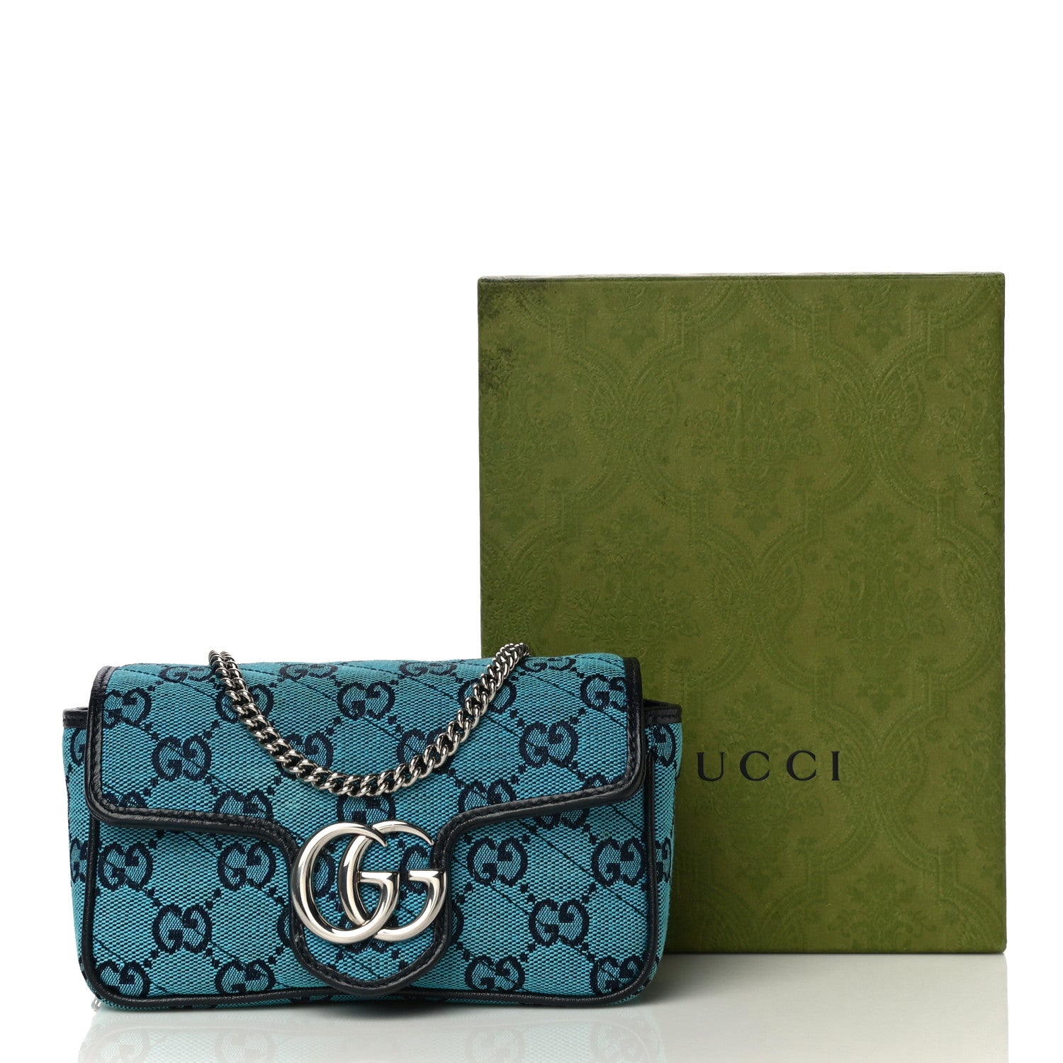 Gucci Monogram Multicolor Matelasse Diagonal Super Mini GG Marmont Shoulder Bag Light Blue 11 of 11