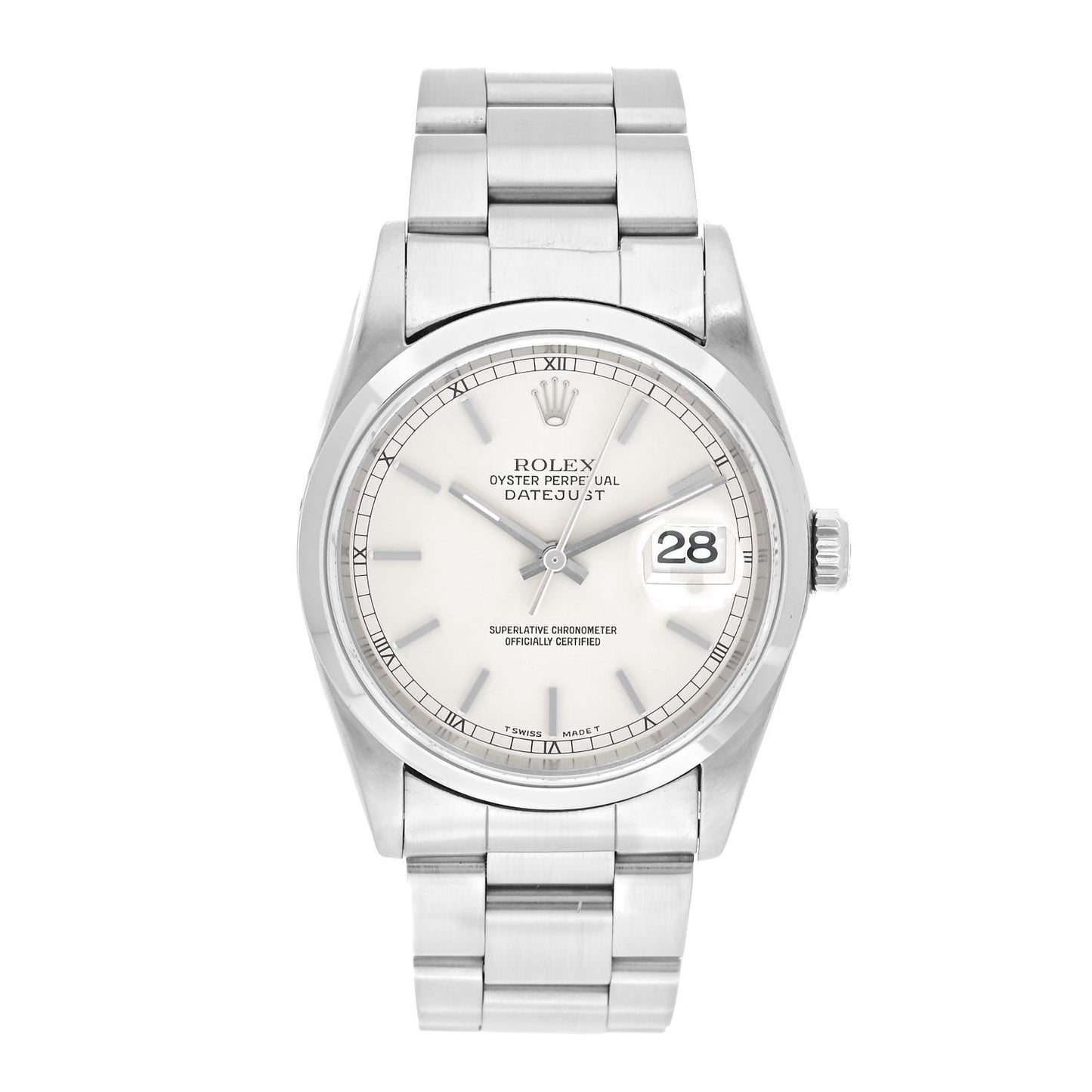 Stainless Steel 36mm Oyster Perpetual Datejust Watch Silver 16200