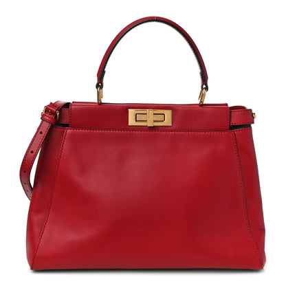 Fendi Vitello Morgan Fabric Jacquard Pequin Medium Peekaboo Iconic Satchel Mattone Tobacco Black 1 of 9