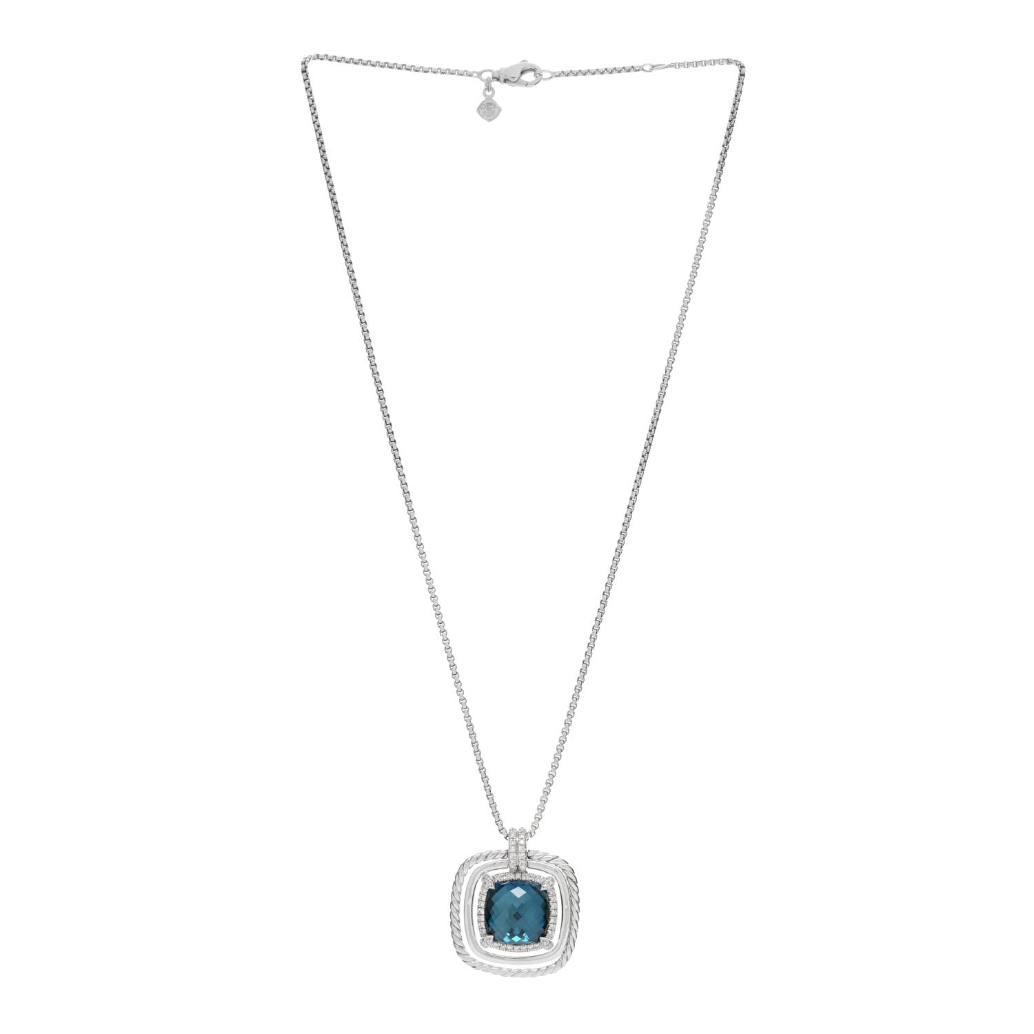 David Yurman Sterling Silver Diamond Hampton Blue Topaz Chatelaine Cable Bezel Pendant Necklace 2 of 3