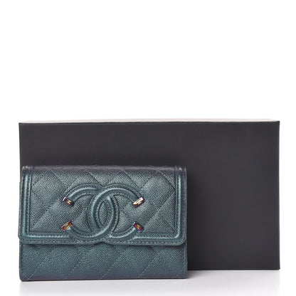 Chanel Iridescent Caviar Quilted Medium Filigree Flap Wallet Dark Turquoise 12 of 12