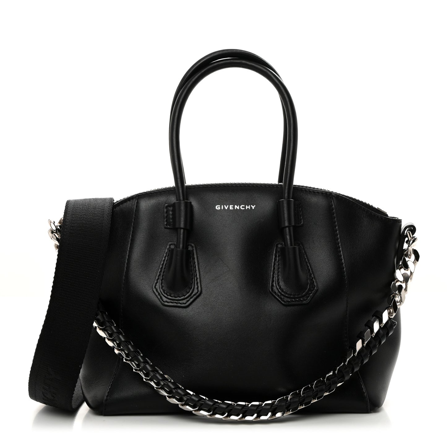 Shiny Lord Calfskin Mini Sport Antigona With Chain Black
